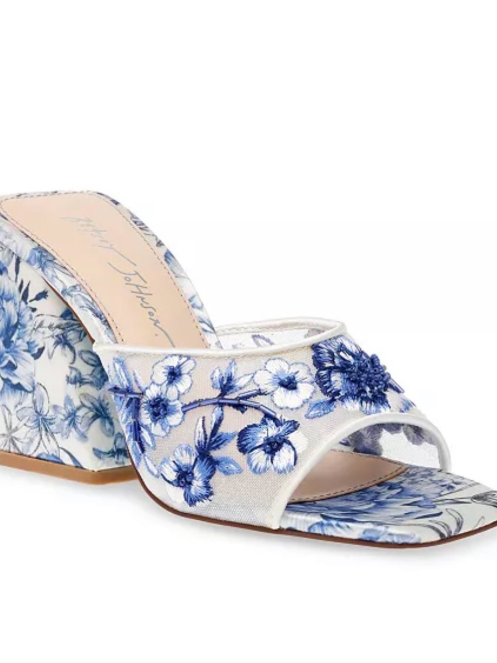 Betsey Johnson Blue Floral Embroidered Block Heel Sandal